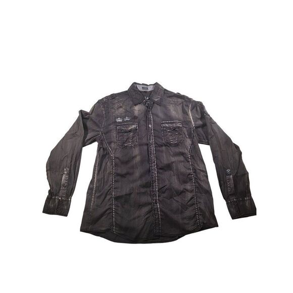 Roar Strength Refined Button Up Shirt Men Sz L Embroidered Charcoal Gray‎ - Picture 1 of 7